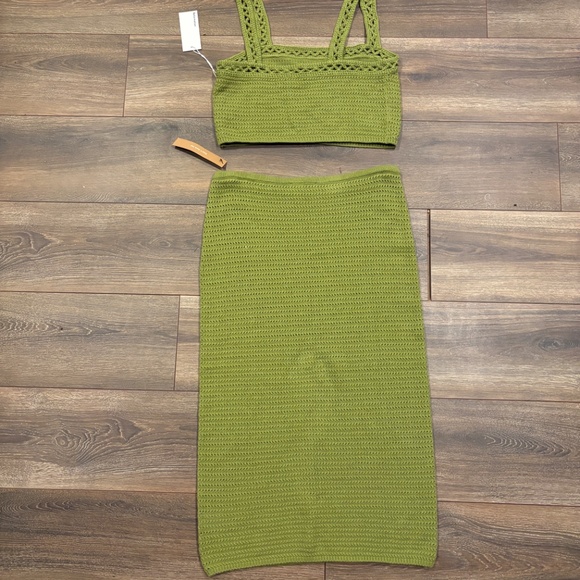 Reformation Max Open Knit Two Piece in Green, Organic Cotton, NEW WITH TAGS - Picture 3 of 7